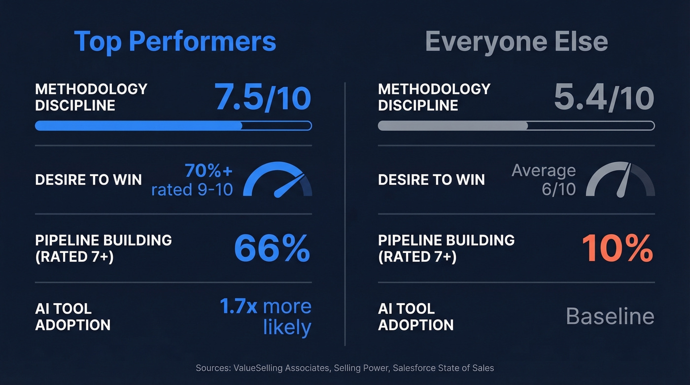 Top performers vs average reps key metrics comparison
