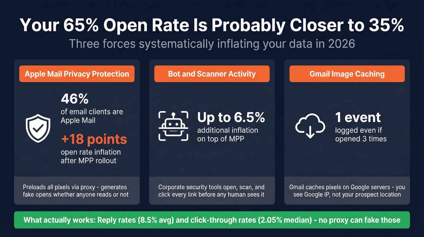 Three forces inflating email open rates visualization