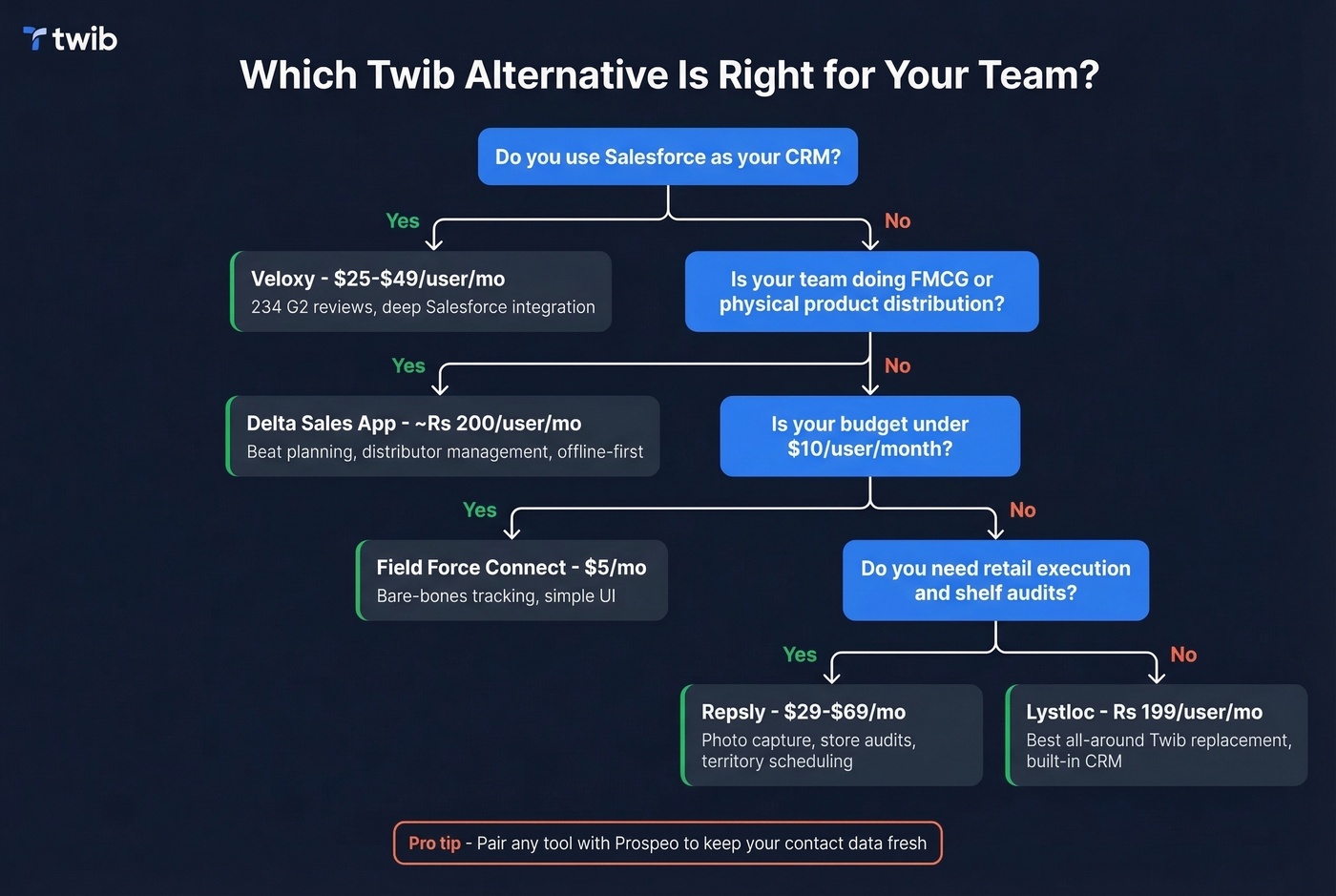 Decision flowchart for choosing the right Twib alternative
