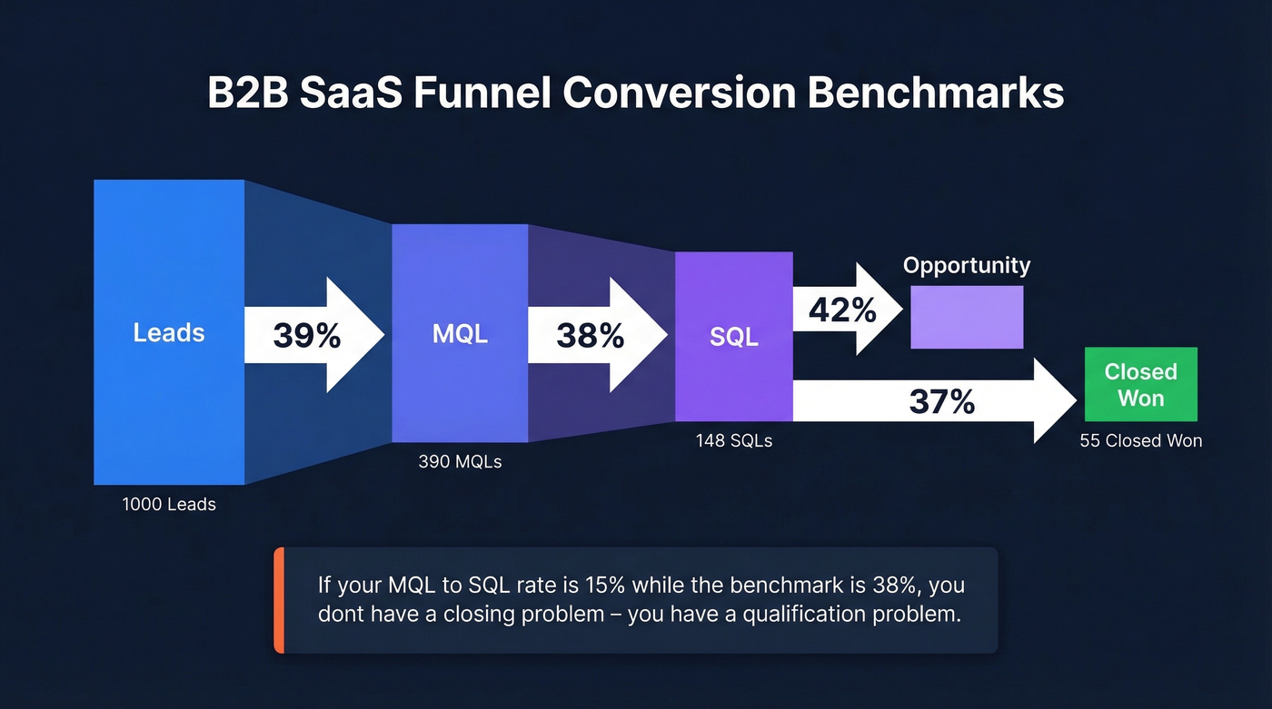 B2B SaaS funnel conversion benchmark visualization