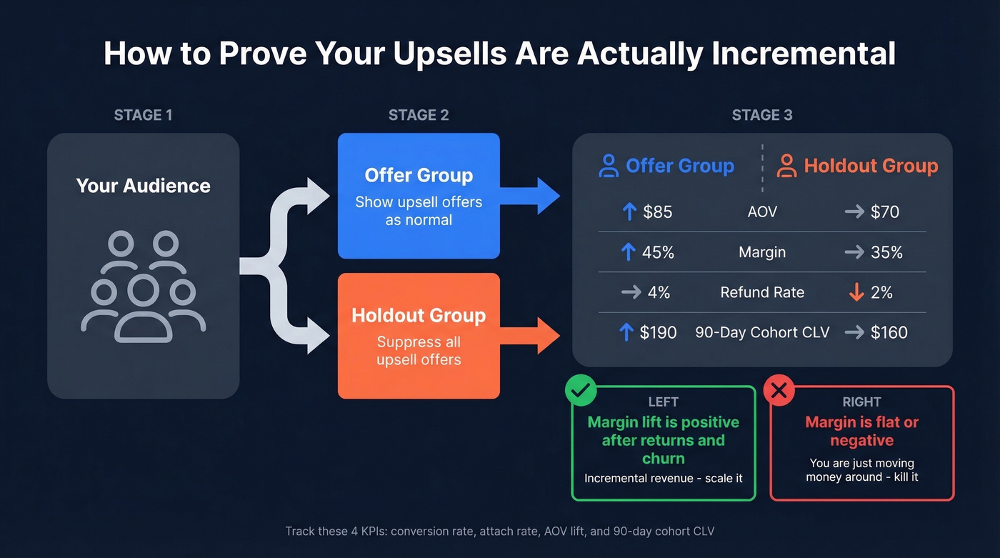 Holdout test framework for measuring upsell incrementality
