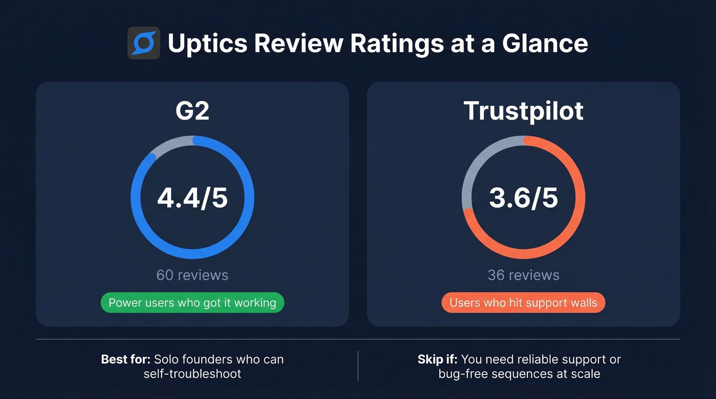 Uptics review ratings comparison across G2 and Trustpilot