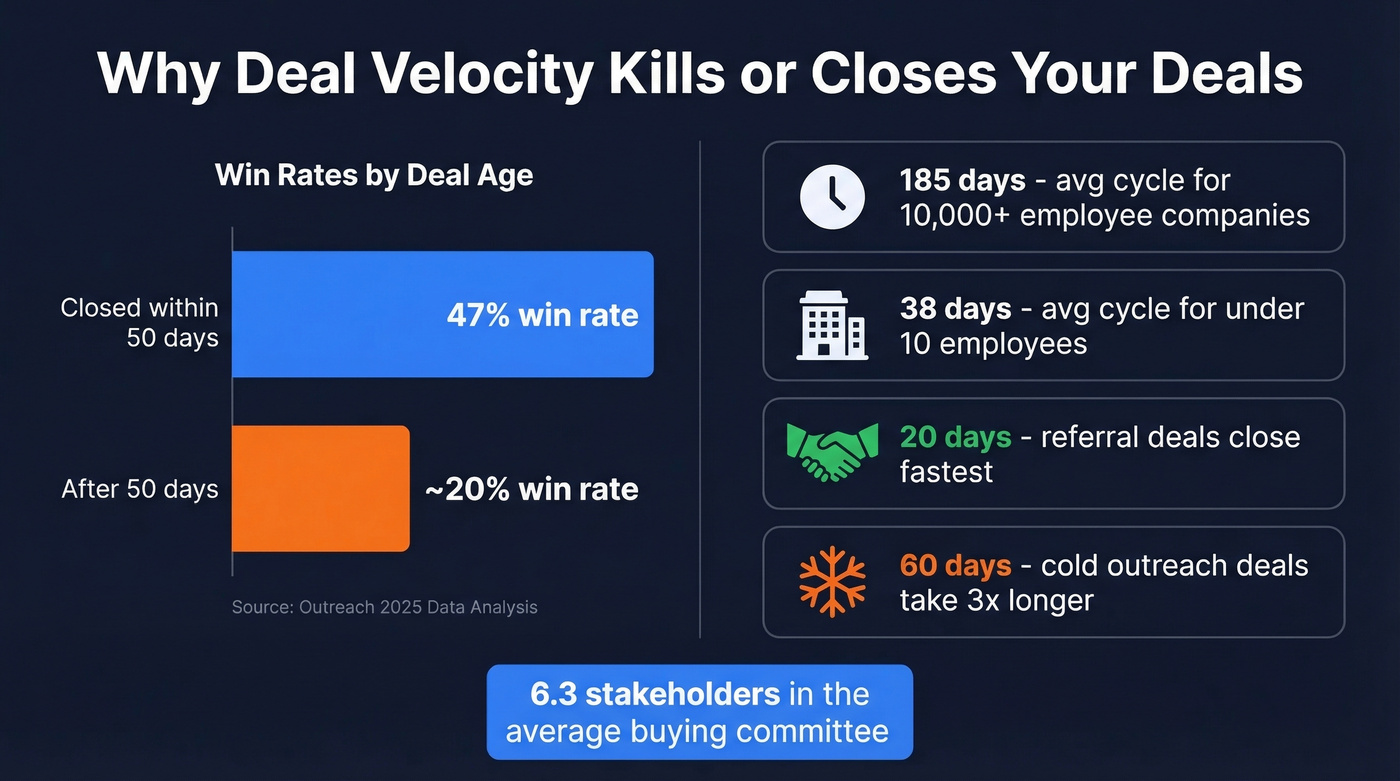 Deal velocity stats showing win rates and cycle lengths