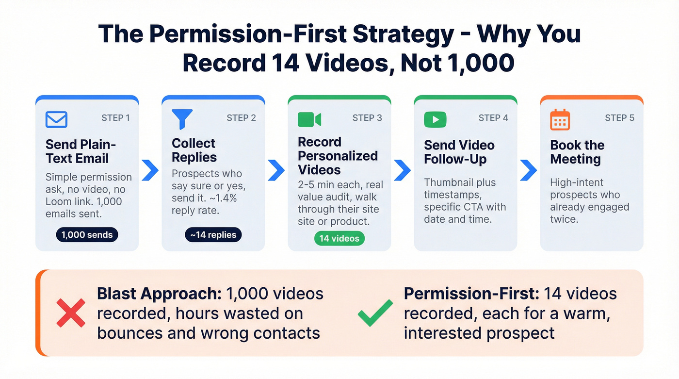 Permission-first video cold email workflow diagram