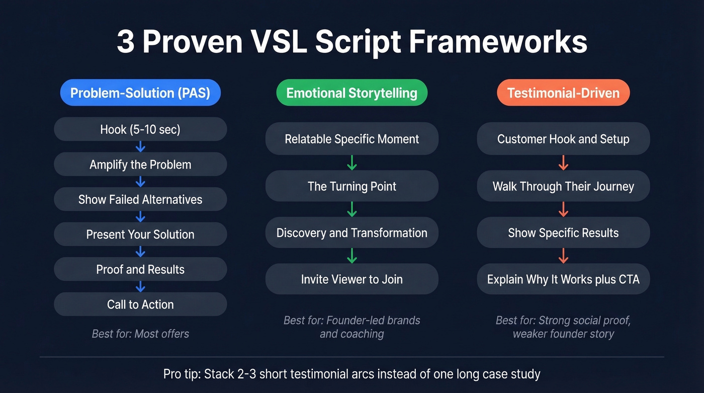 Three VSL script frameworks compared side by side