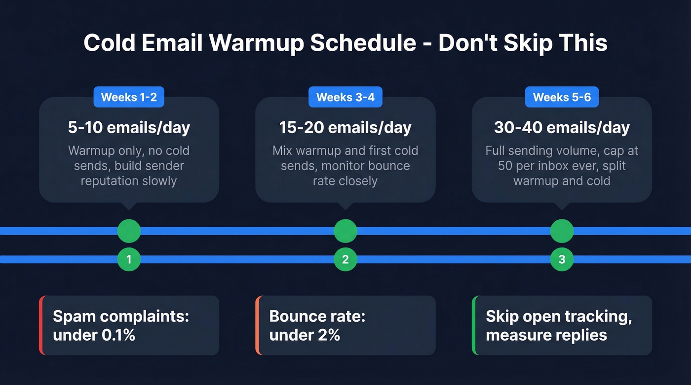Cold email domain warmup schedule over six weeks