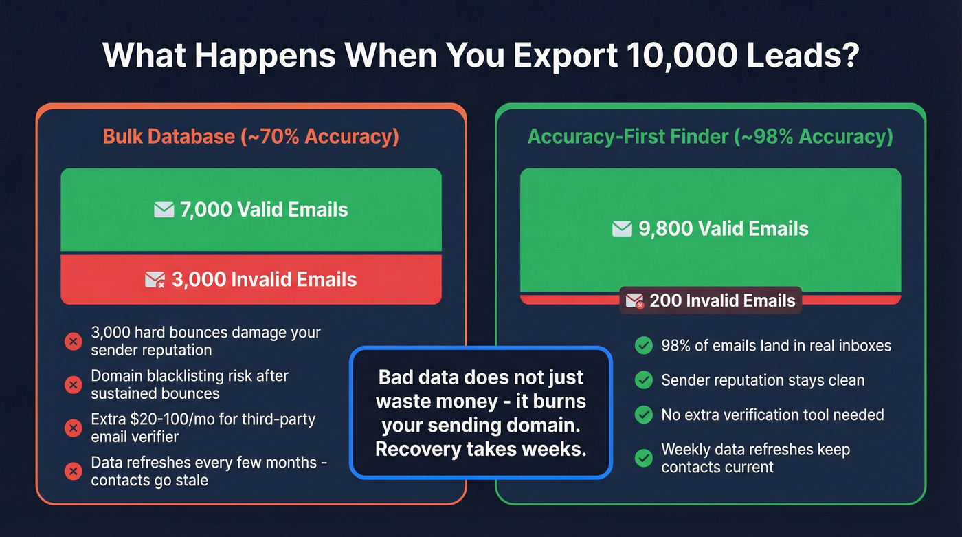 Email accuracy and bounce rate impact visual comparison