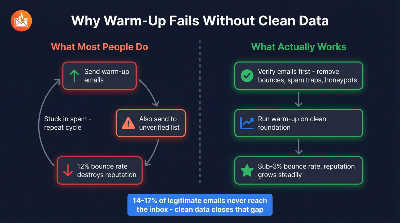 Diagram showing how bounces destroy warm-up reputation gains