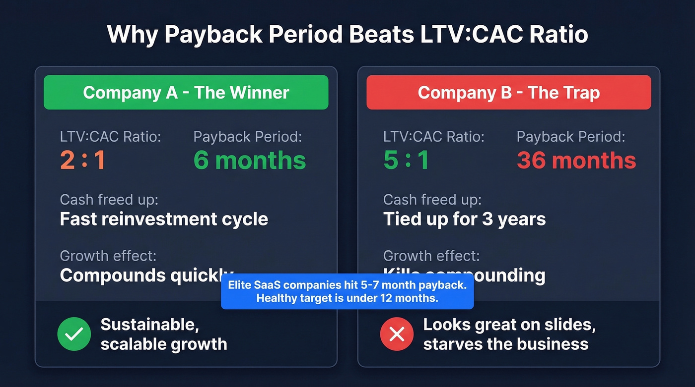 Payback period vs LTV CAC ratio comparison