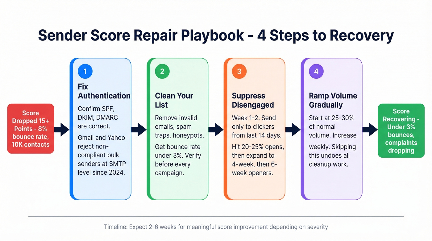 Step-by-step repair playbook for fixing a bad sender score