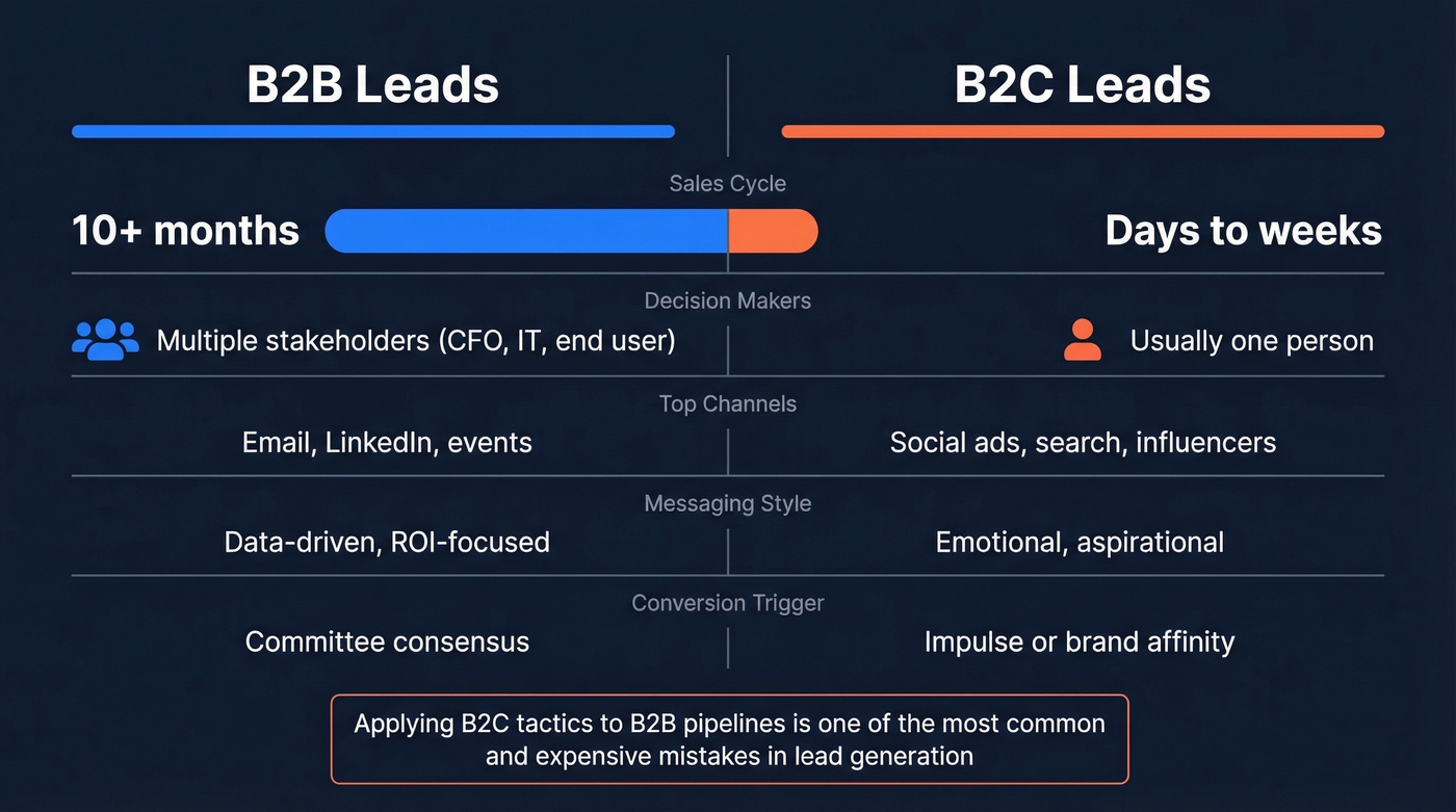 Side-by-side comparison of B2B versus B2C leads