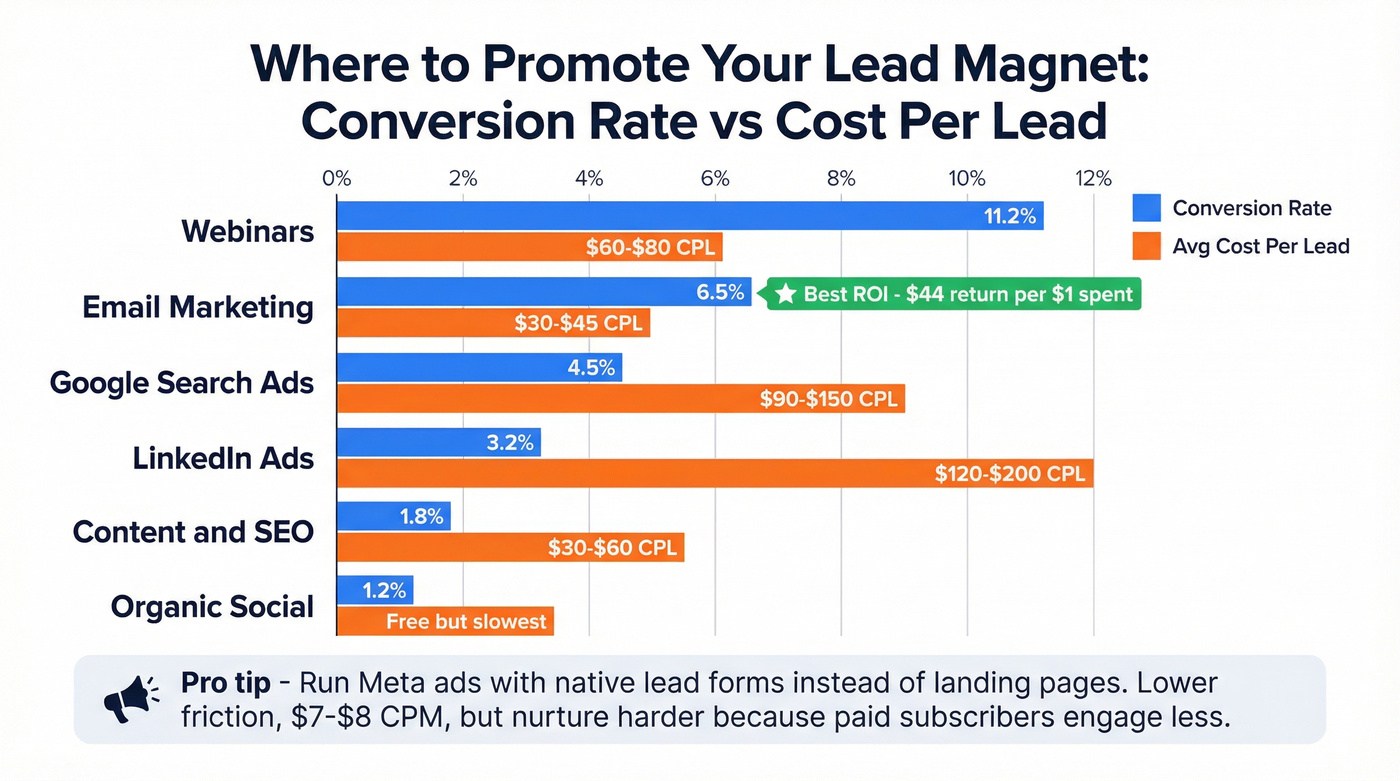Channel comparison showing conversion rates and cost per lead
