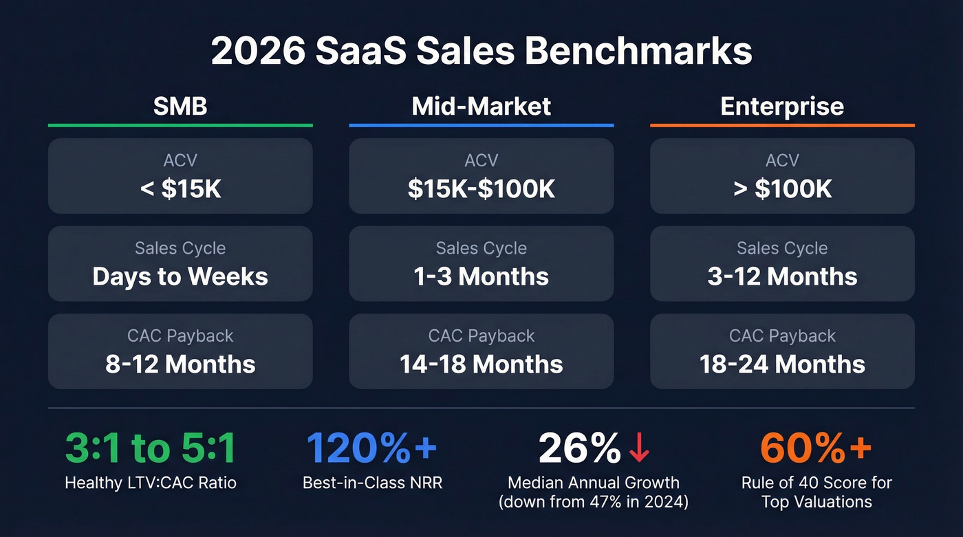2026 SaaS sales benchmarks by segment with key metrics
