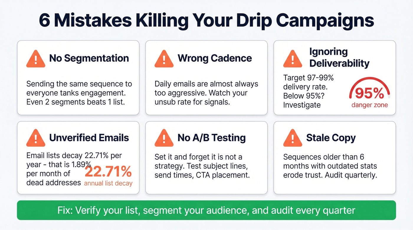 Key drip campaign mistakes with warning stats