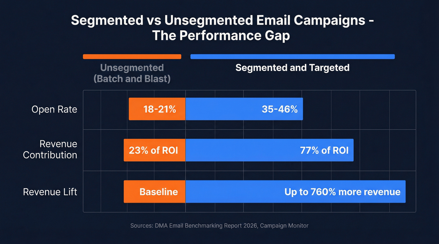 Segmented vs unsegmented email campaign performance metrics comparison