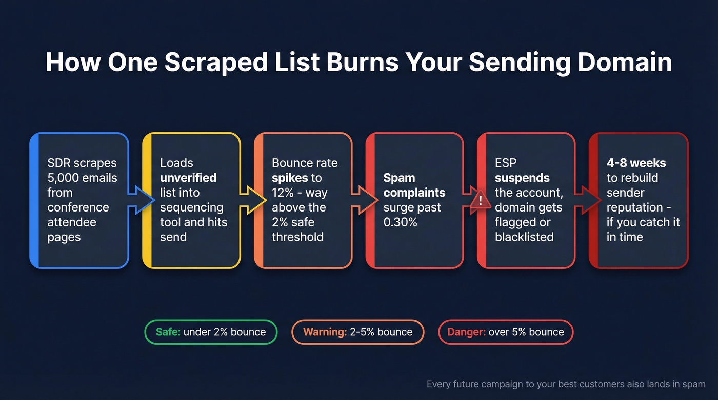 Domain reputation damage timeline from scraped lists