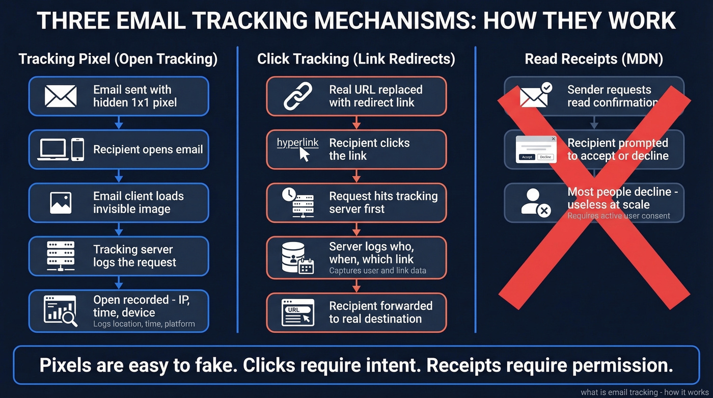 How email tracking pixels and click redirects work