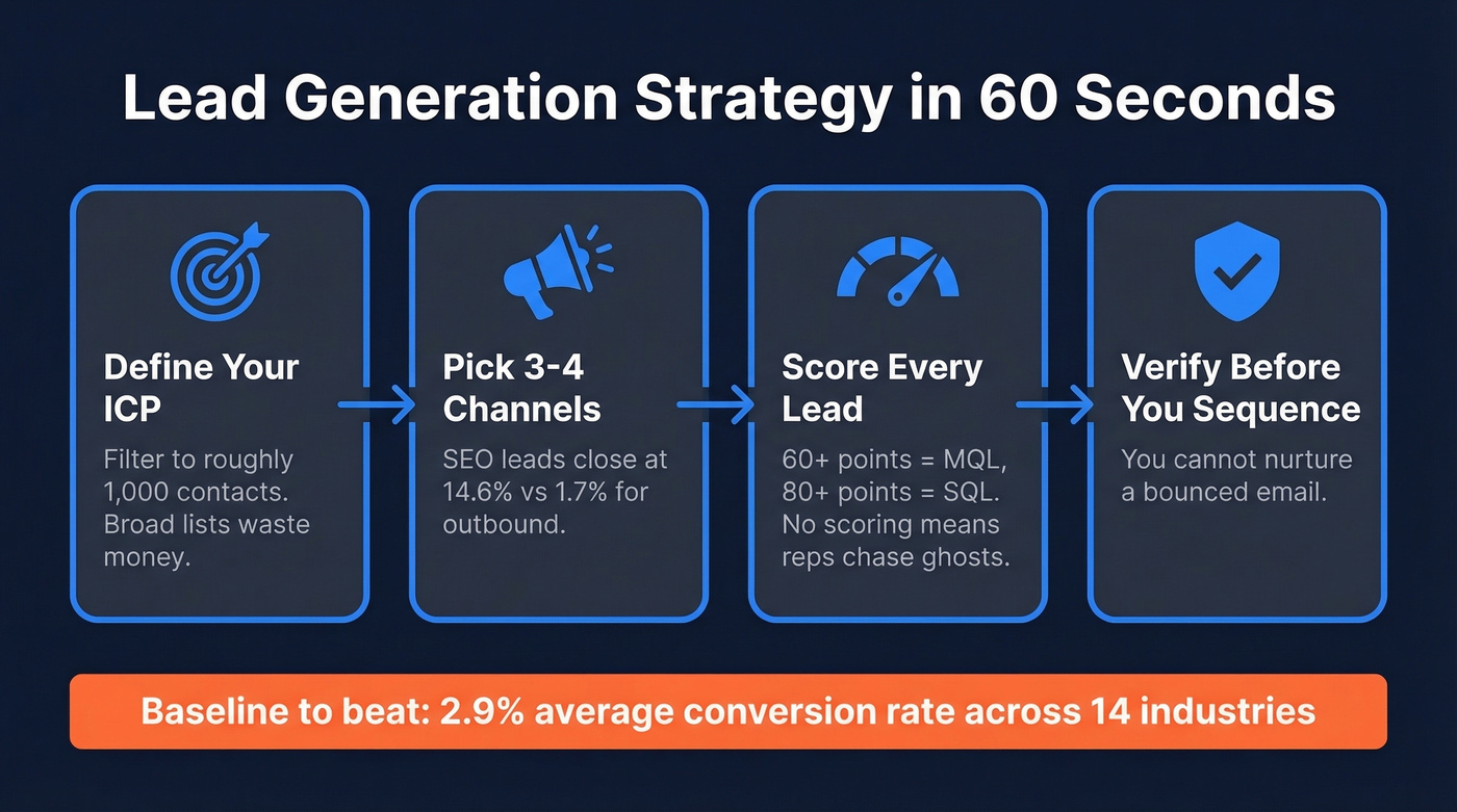 Four-step lead generation strategy overview flow chart