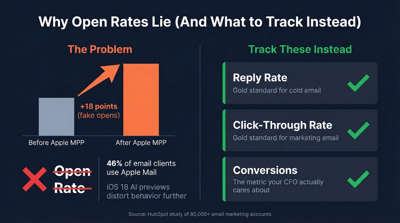 Open rates vs reliable metrics comparison after Apple MPP