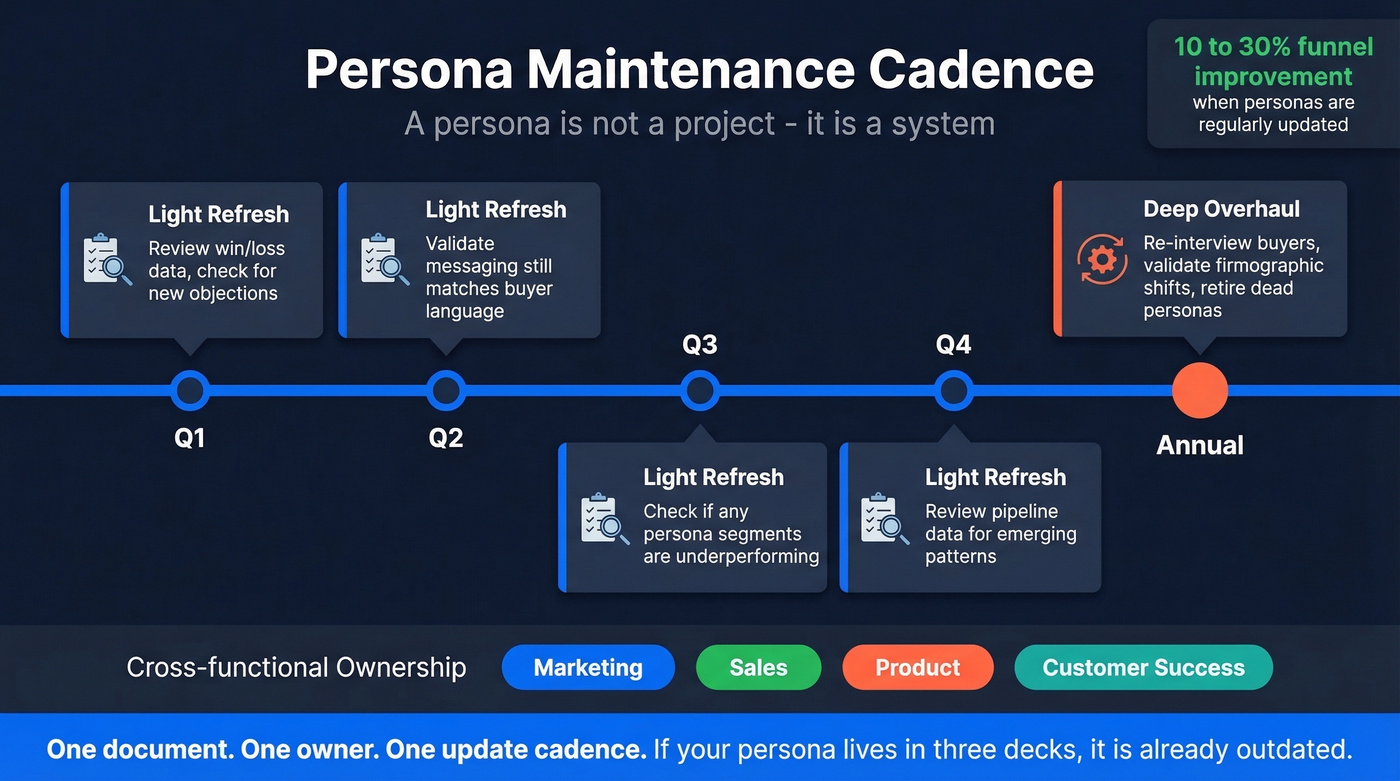 Quarterly and annual persona maintenance cadence timeline
