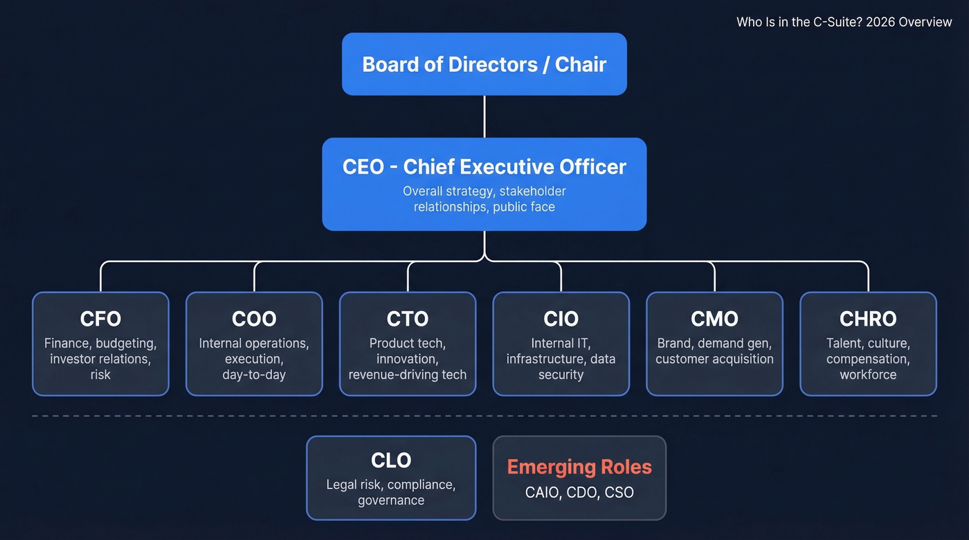 C-suite org chart showing all core executive roles