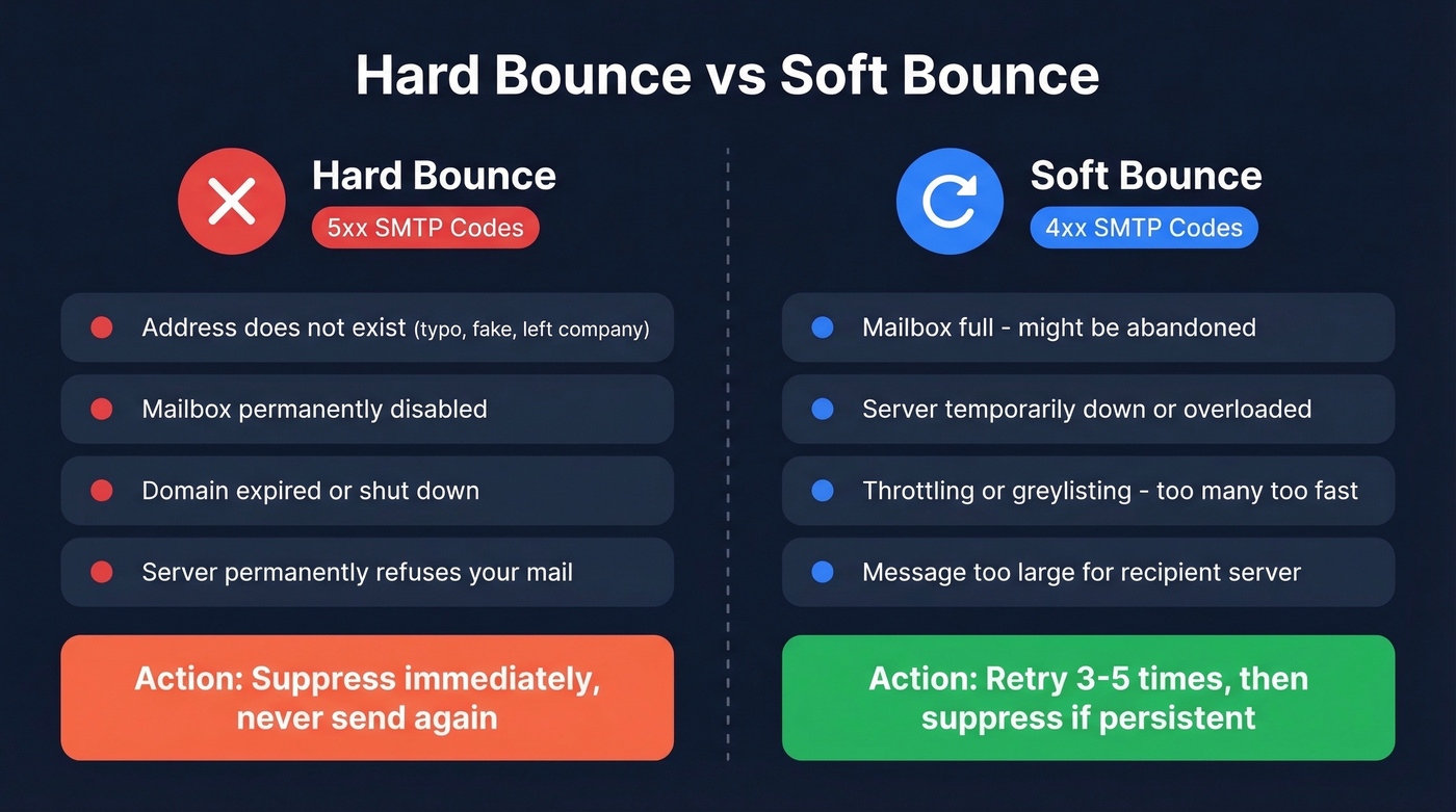 Hard bounce vs soft bounce comparison diagram