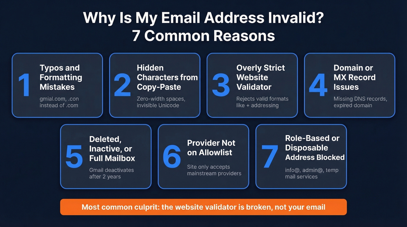 Seven reasons why email addresses show as invalid