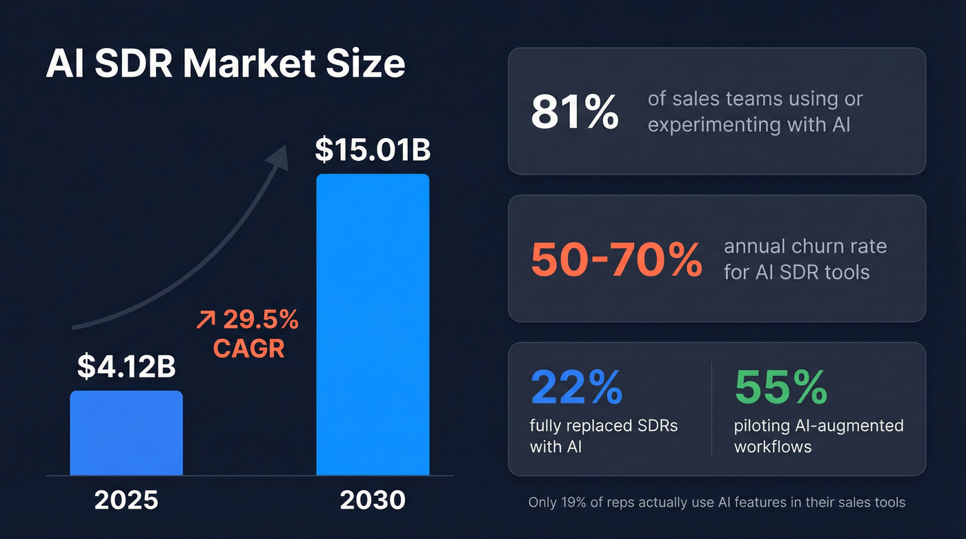 AI SDR market growth and adoption stats 2025-2030
