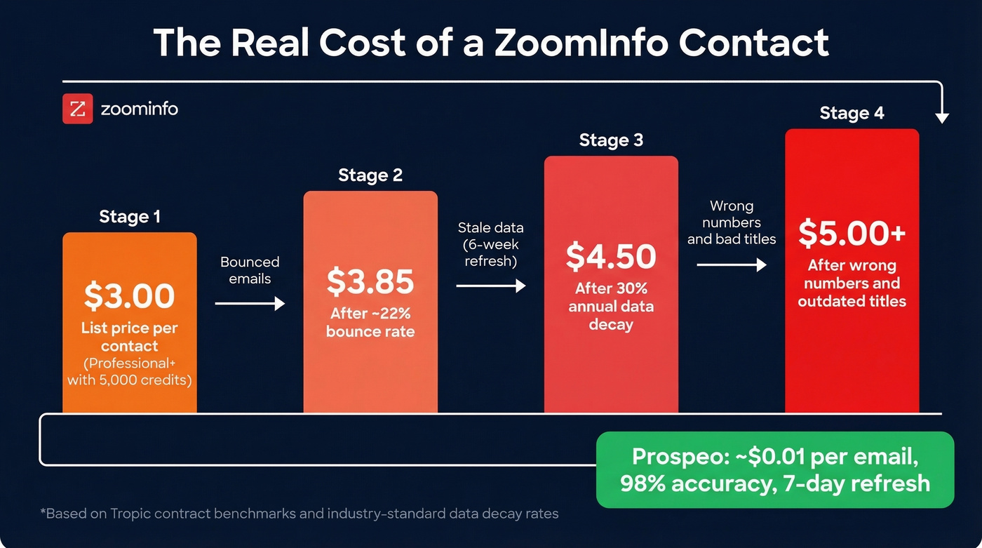 ZoomInfo real cost per usable contact breakdown